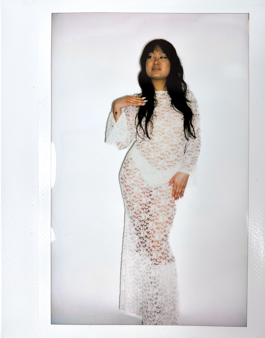 donna dress in cream